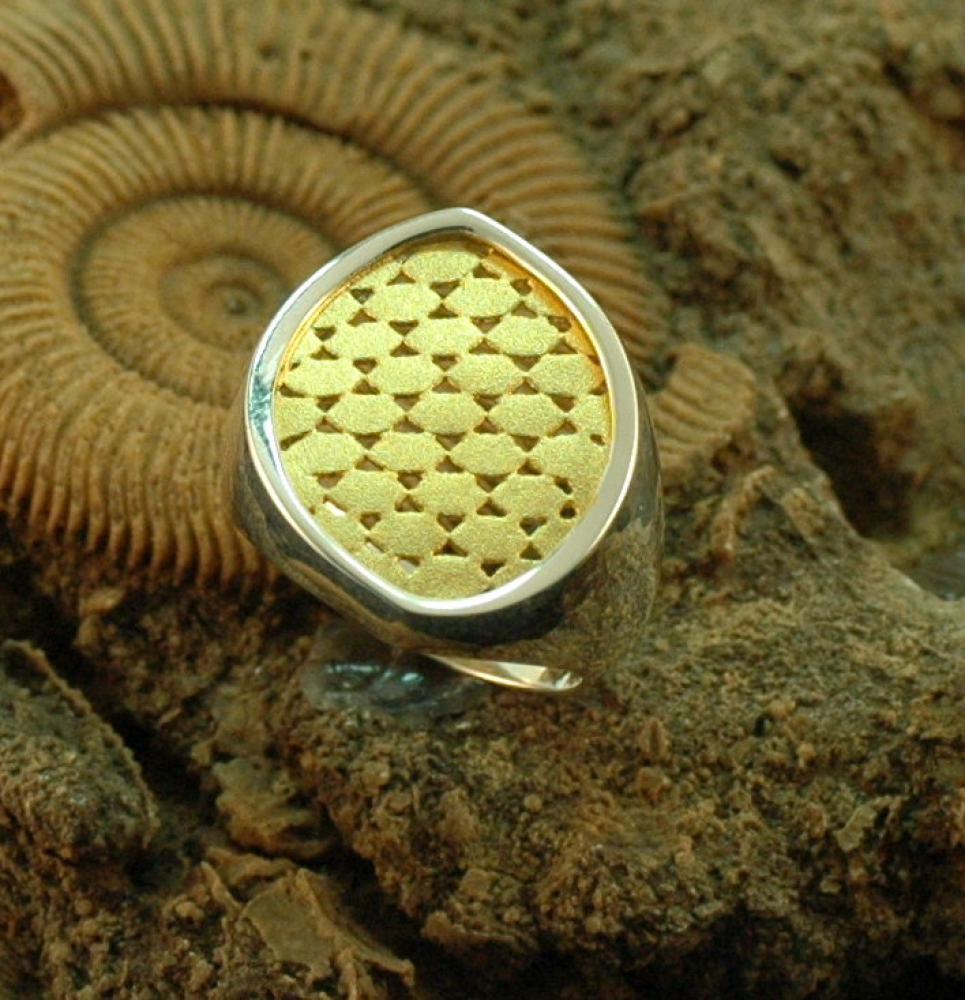 Silber-Ring in Navetteform teilvergoldet